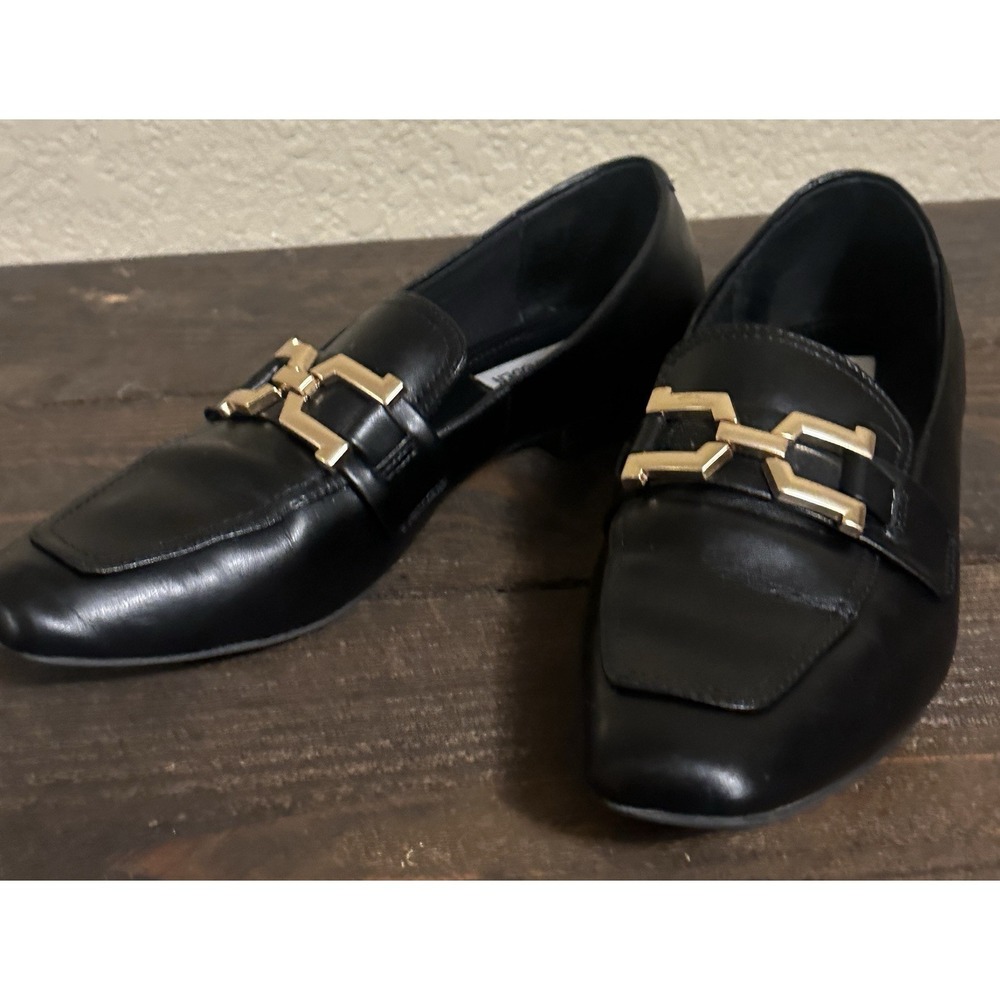 Steve Madden Ryann Women's 9 M Loafers Black Leather Gold Chain Bit Preppy - Picture 3 of 15